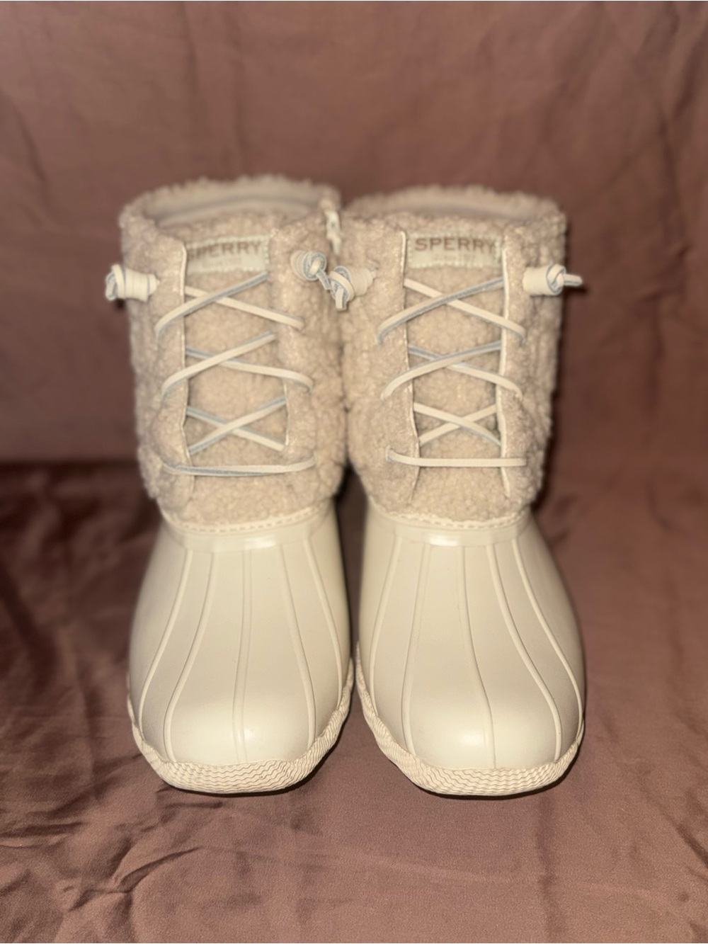 Sperry Cream Faux Shearling Lace-Up Winter Boots